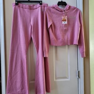 Juicy Couture Pink Rose Knit Tracksuit Hoodie/Sweater & Pants Set size M NWT